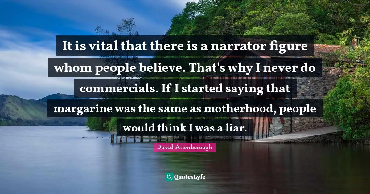 It is vital that there is a narrator figure whom people believe. That's why I never do commercials. If I started saying that margarine was the same as motherhood, people would think I was a liar.