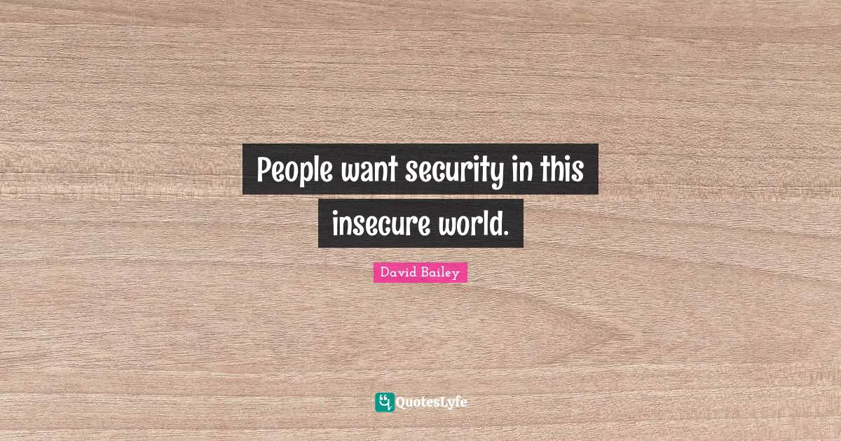 David Bailey Quotes: "People want security in this insecure world."