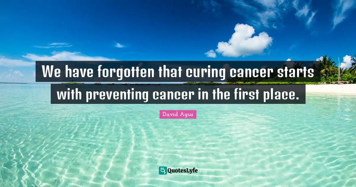 We have forgotten that curing cancer starts with preventing cancer in the first place.