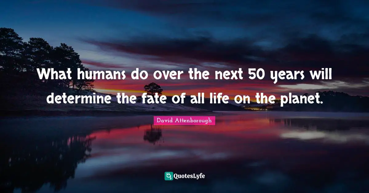 David Attenborough Quotes: What humans do over the next 50 years will determine the fate of all life on the planet.