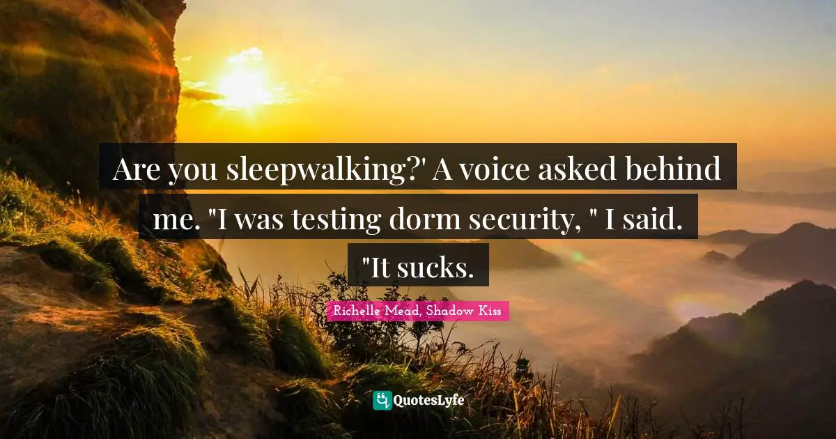 Are you sleepwalking?' A voice asked behind me. "I was testing dorm security, " I said. "It sucks.