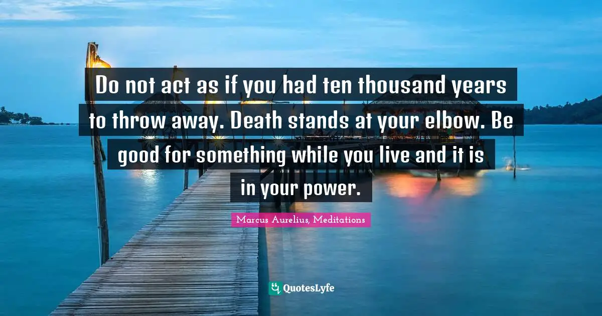 Do not act as if you had ten thousand years to throw away. Death stands at your elbow. Be good for something while you live and it is in your power.