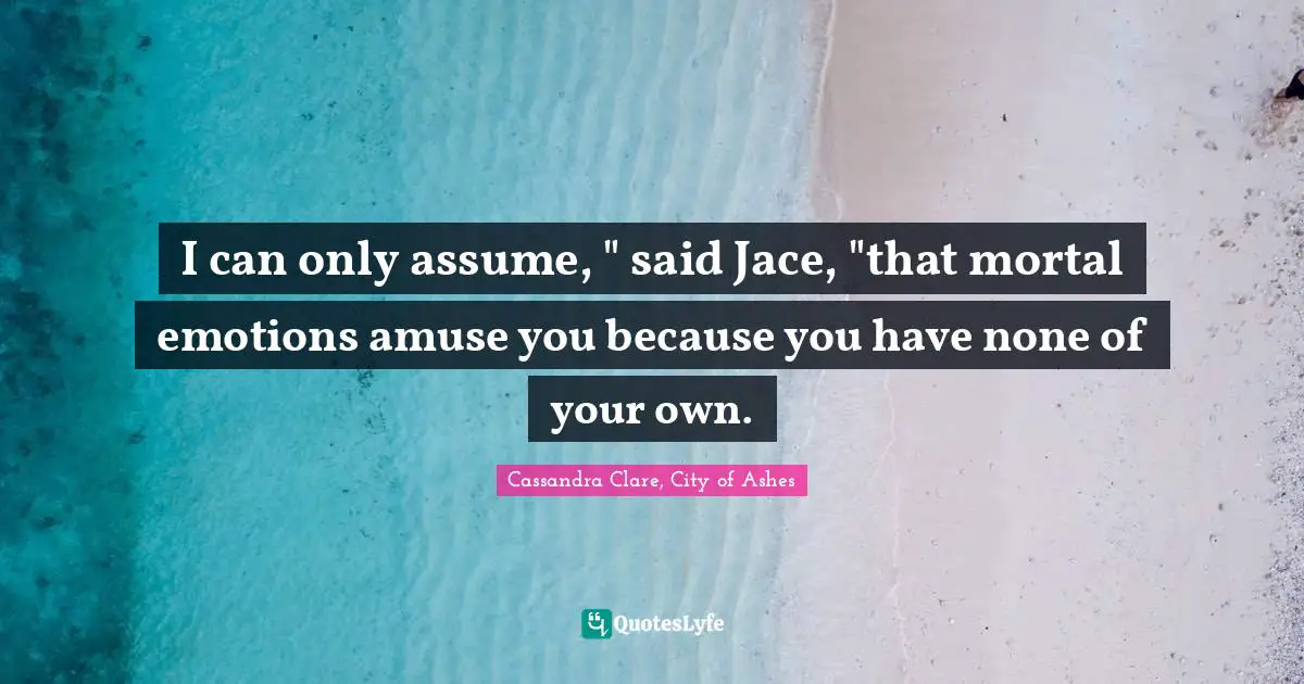I can only assume, " said Jace, "that mortal emotions amuse you because you have none of your own.