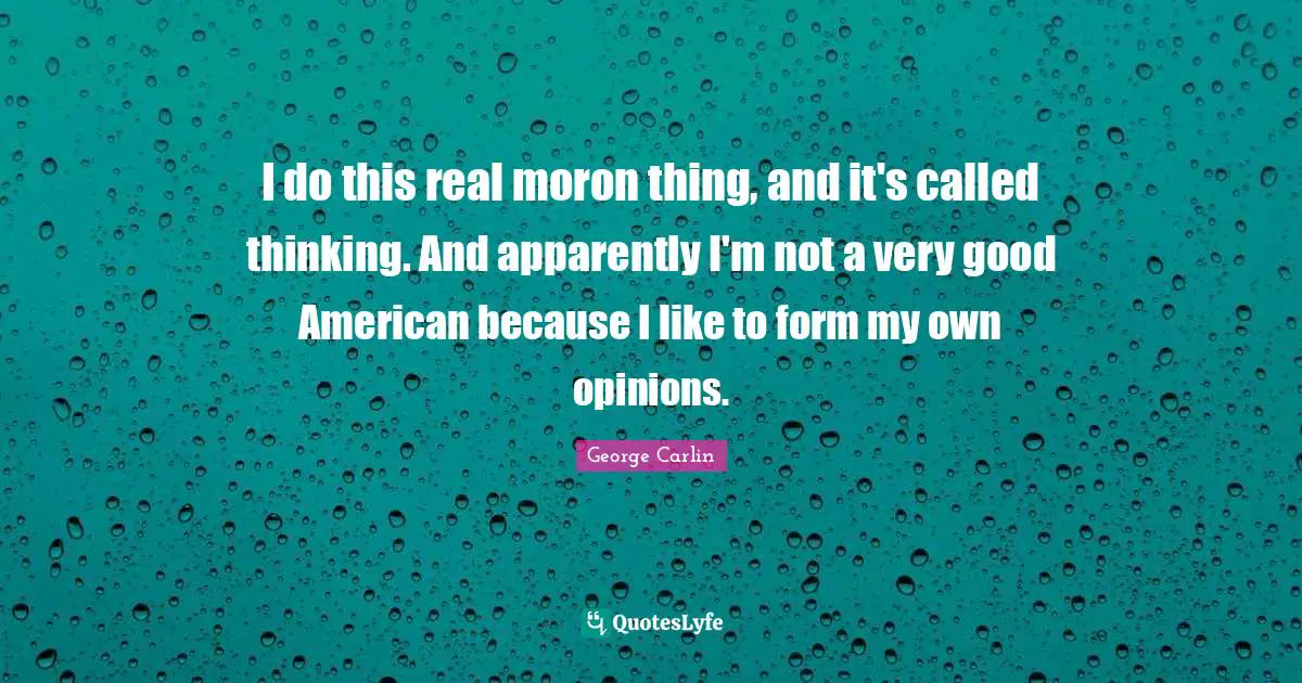 Dissent Quotes: "I do this real moron thing, and it's called thinking. And apparently I'm not a very good American because I like to form my own opinions."
