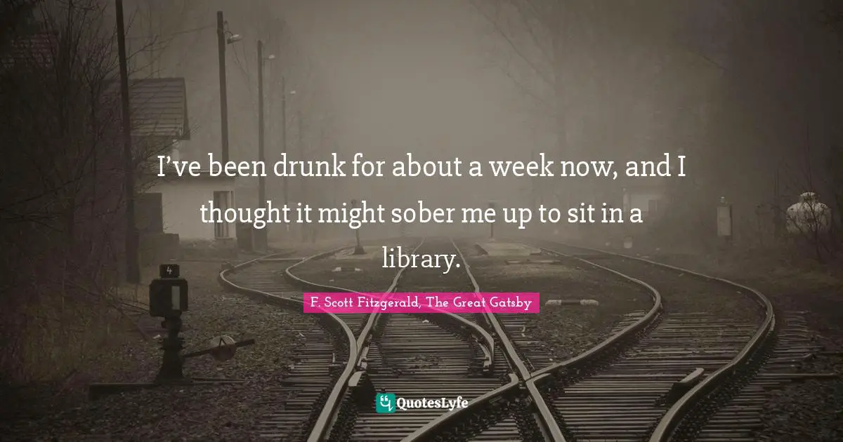 F. Scott Fitzgerald, The Great Gatsby Quotes: I’ve been drunk for about a week now, and I thought it might sober me up to sit in a library.