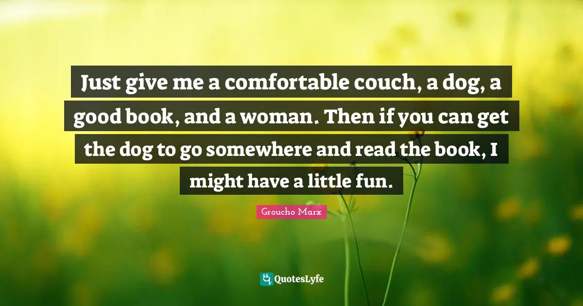 Just give me a comfortable couch, a dog, a good book, and a woman. Then if you can get the dog to go somewhere and read the book, I might have a little fun.