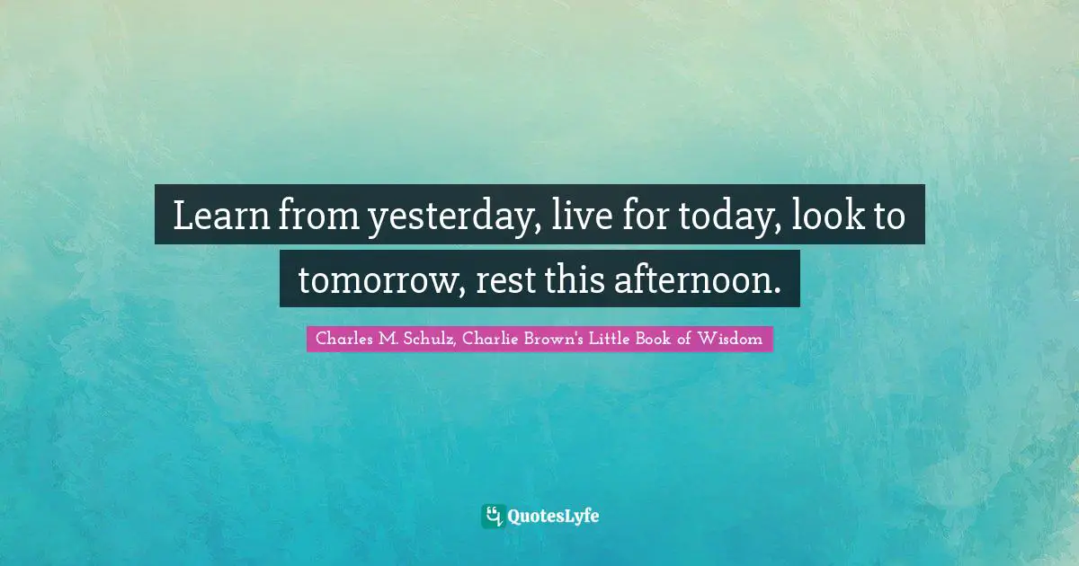That Moment Quotes: "Learn from yesterday, live for today, look to tomorrow, rest this afternoon."