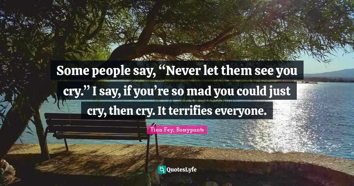 Tina Fey, Bossypants Quotes: "Some people say, “Never let them see you cry.” I say, if you’re so mad you could just cry, then cry. It terrifies everyone."