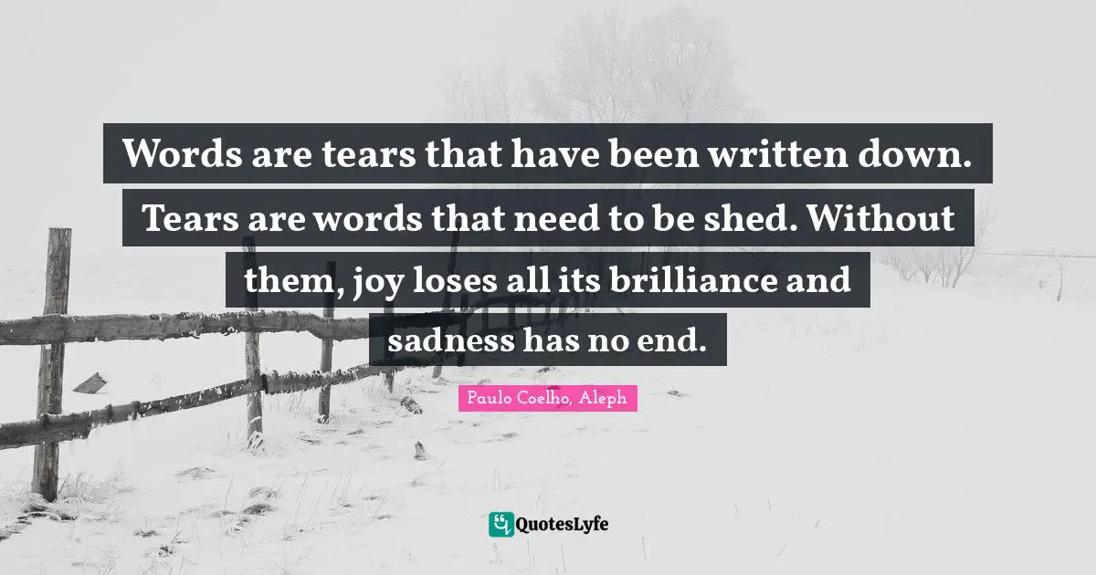 Words are tears that have been written down. Tears are words that need to be shed. Without them, joy loses all its brilliance and sadness has no end.