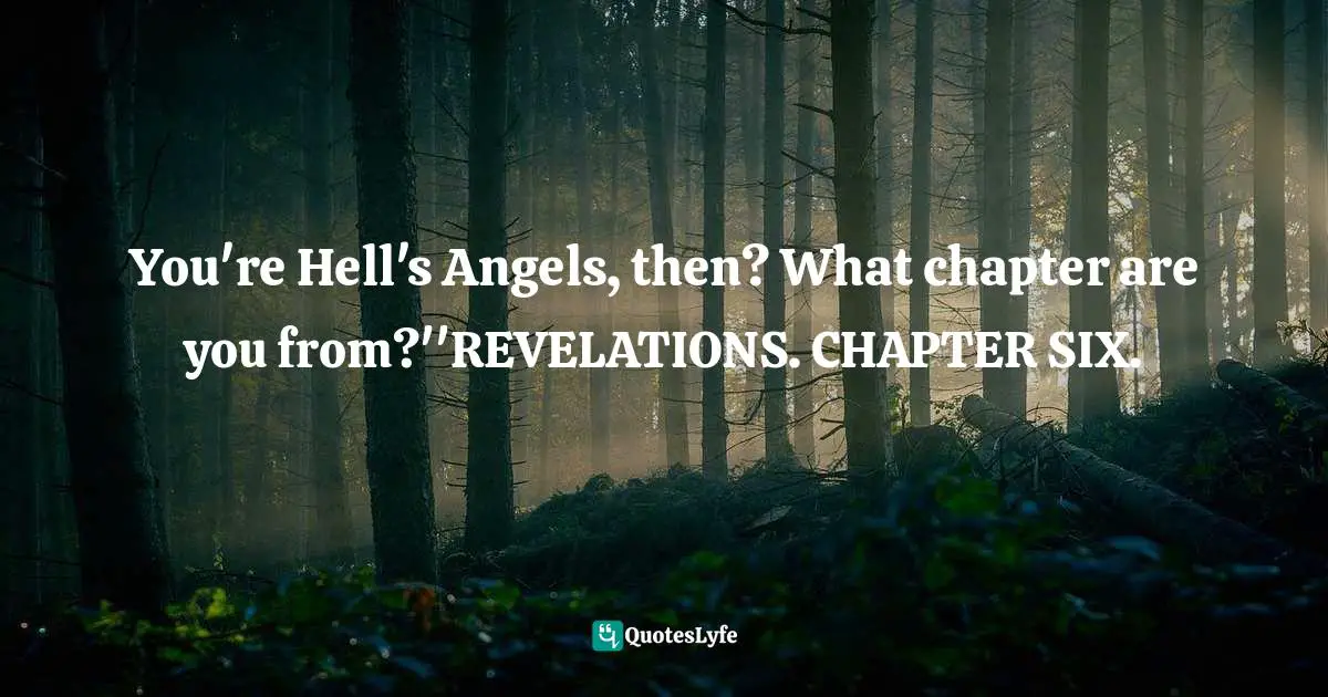 You're Hell's Angels, then? What chapter are you from?''REVELATIONS. CHAPTER SIX.