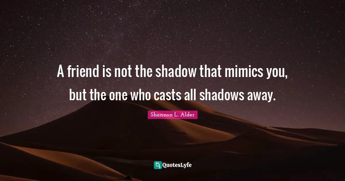 A friend is not the shadow that mimics you, but the one who casts all shadows away.