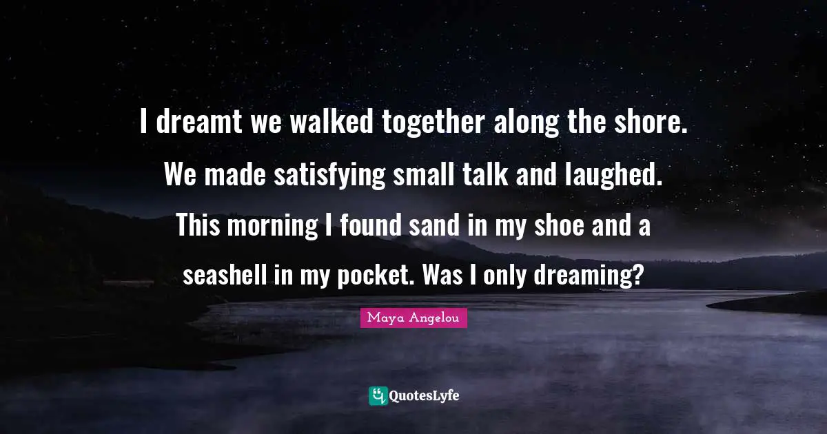 I dreamt we walked together along the shore. We made satisfying small talk and laughed. This morning I found sand in my shoe and a seashell in my pocket. Was I only dreaming?