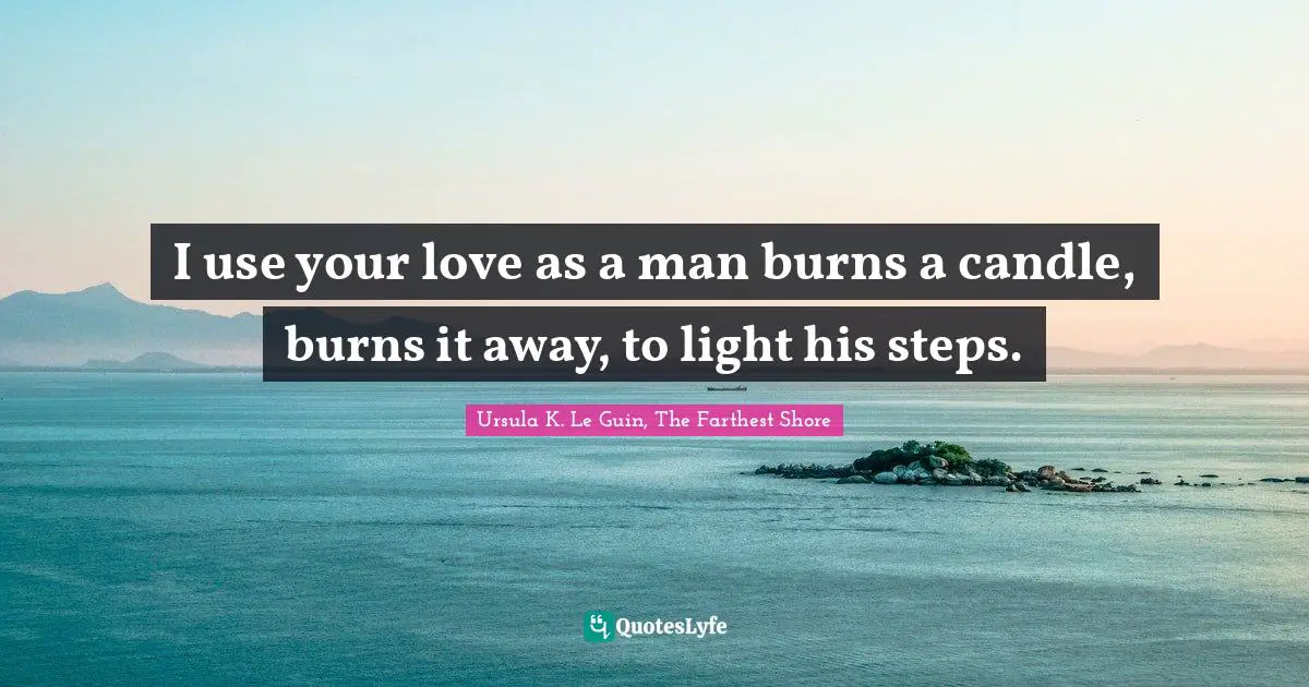 I use your love as a man burns a candle, burns it away, to light his steps.