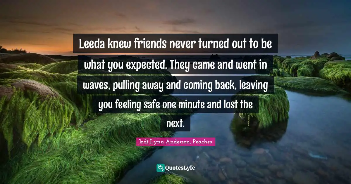 Leeda knew friends never turned out to be what you expected. They came and went in waves, pulling away and coming back, leaving you feeling safe one minute and lost the next.