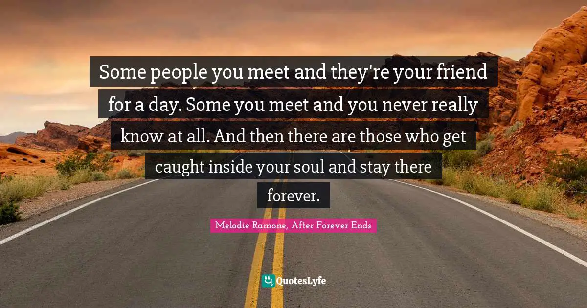 Some people you meet and they're your friend for a day. Some you meet and you never really know at all. And then there are those who get caught inside your soul and stay there forever.
