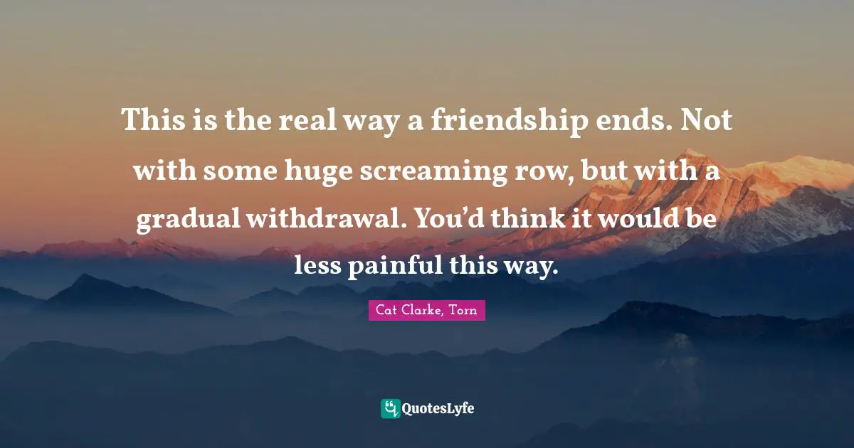 This is the real way a friendship ends. Not with some huge screaming row, but with a gradual withdrawal. You’d think it would be less painful this way.