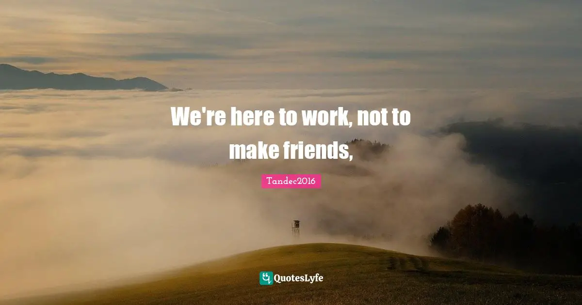 We're here to work, not to make friends, 