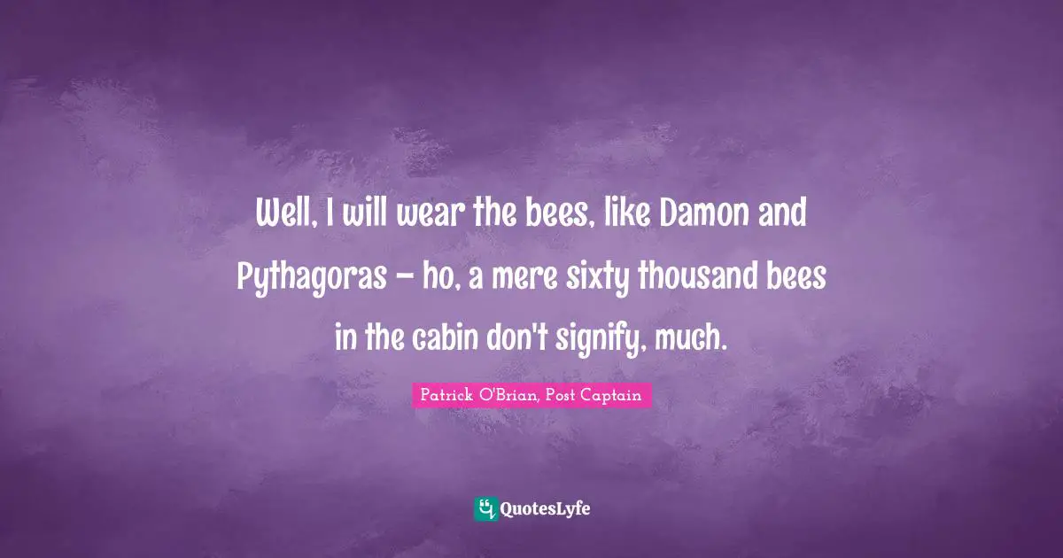 Well, I will wear the bees, like Damon and Pythagoras – ho, a mere sixty thousand bees in the cabin don't signify, much.