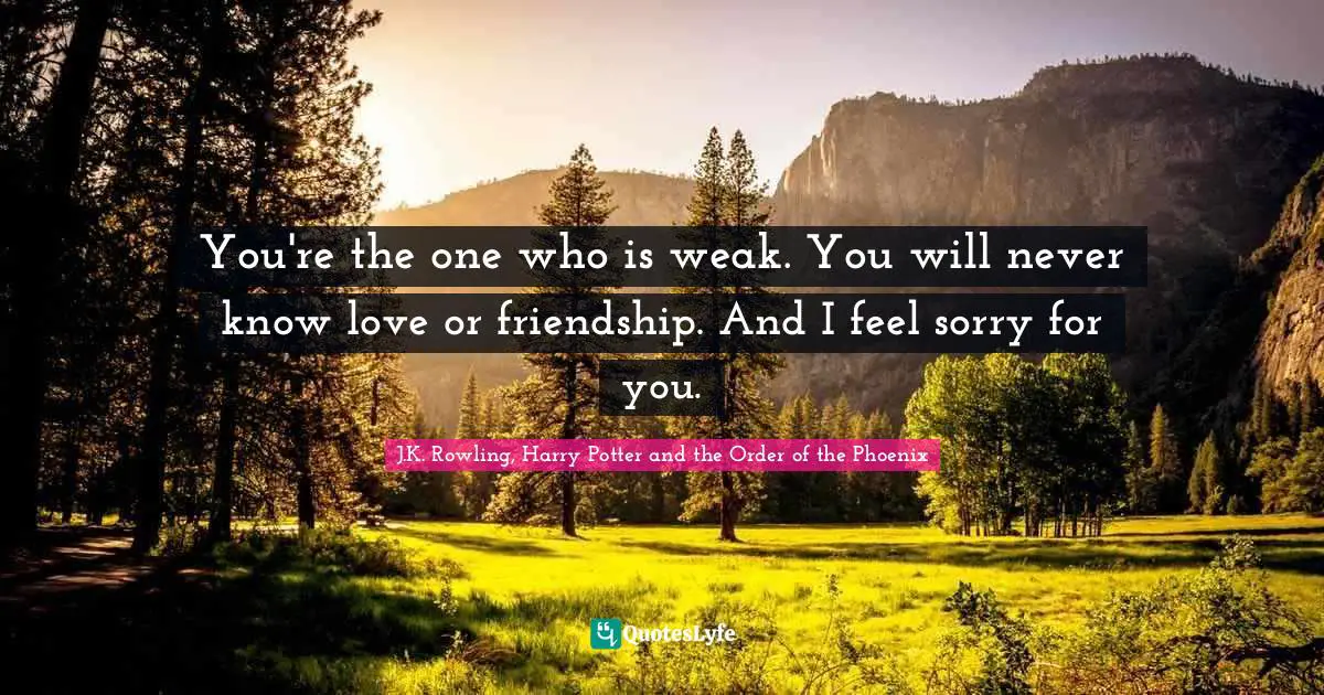 Friendship Love Quotes: "You're the one who is weak. You will never know love or friendship. And I feel sorry for you."