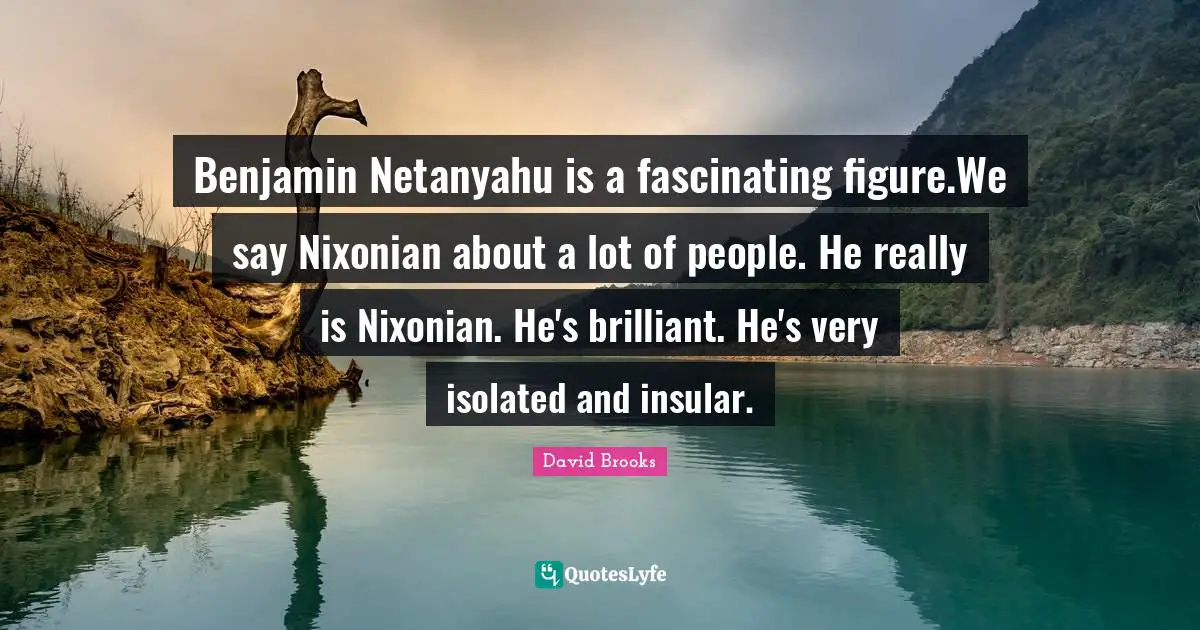 Benjamin Netanyahu is a fascinating figure.We say Nixonian about a lot of people. He really is Nixonian. He's brilliant. He's very isolated and insular.
