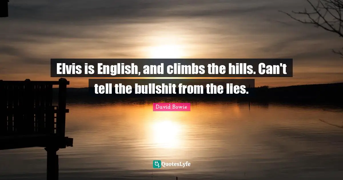 Elvis is English, and climbs the hills. Can't tell the bullshit from the lies.