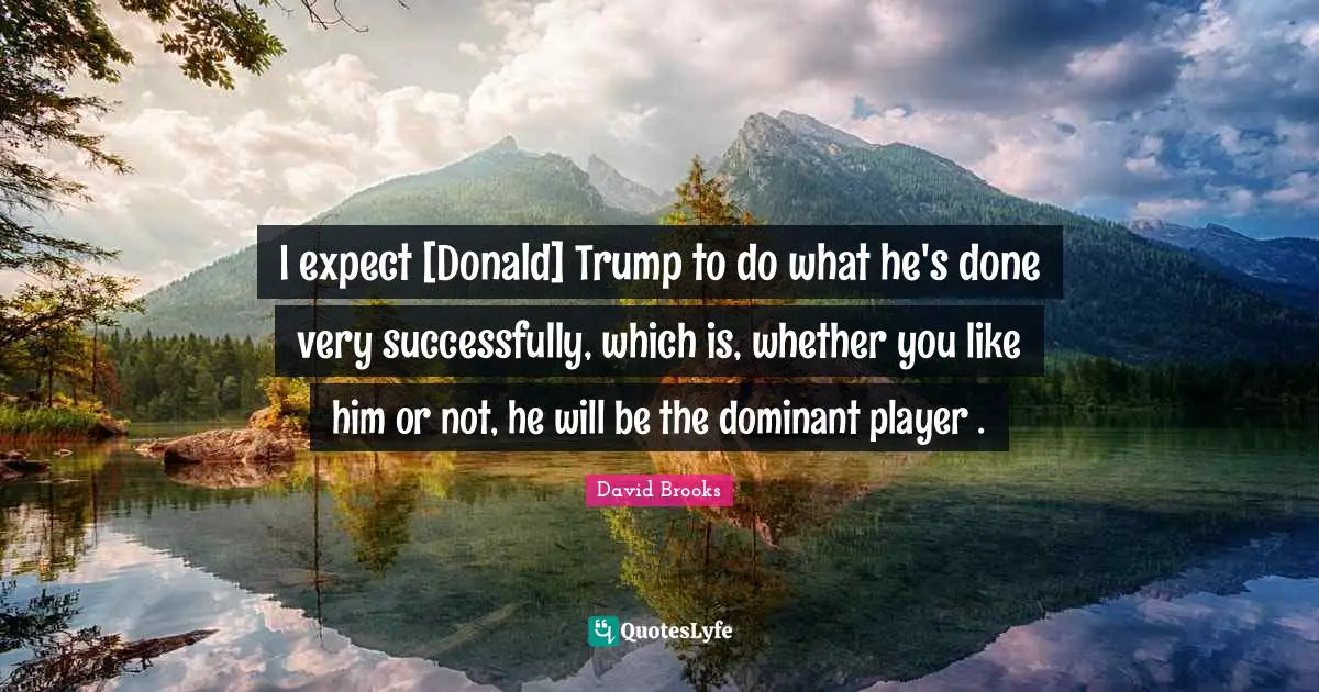 I expect [Donald] Trump to do what he's done very successfully, which is, whether you like him or not, he will be the dominant player .