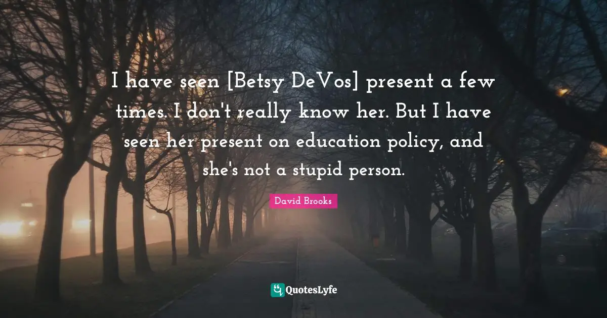 I have seen [Betsy DeVos] present a few times. I don't really know her. But I have seen her present on education policy, and she's not a stupid person.