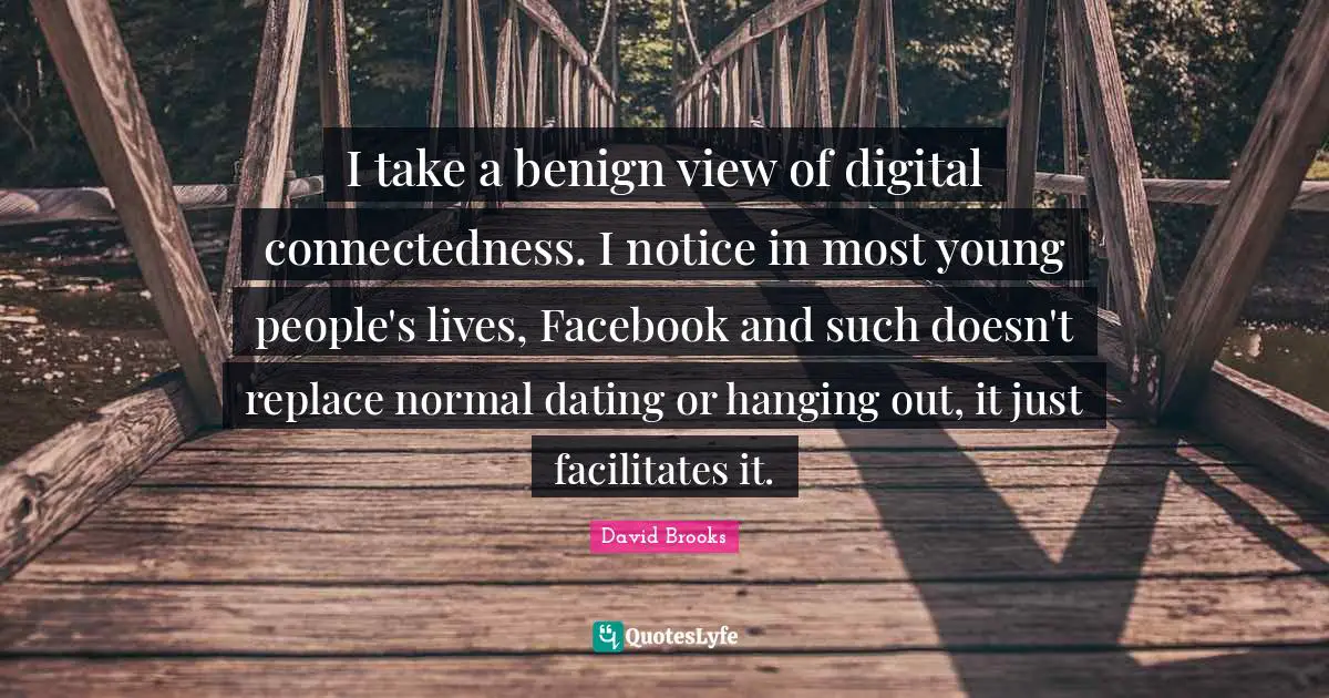 I take a benign view of digital connectedness. I notice in most young people's lives, Facebook and such doesn't replace normal dating or hanging out, it just facilitates it.