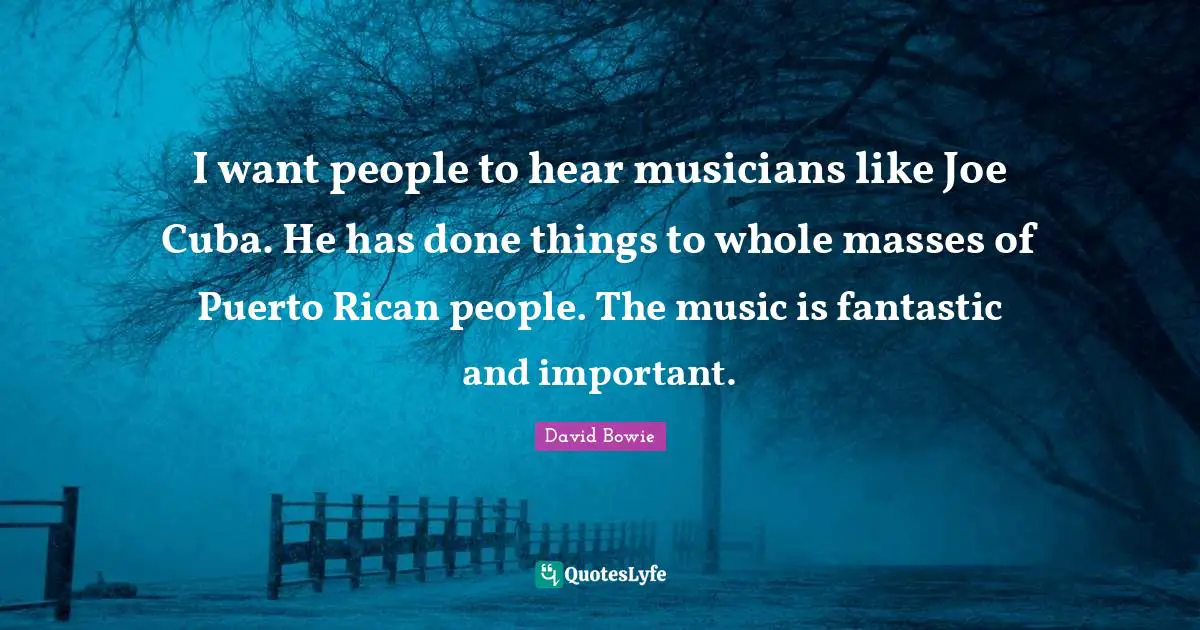 I want people to hear musicians like Joe Cuba. He has done things to whole masses of Puerto Rican people. The music is fantastic and important.