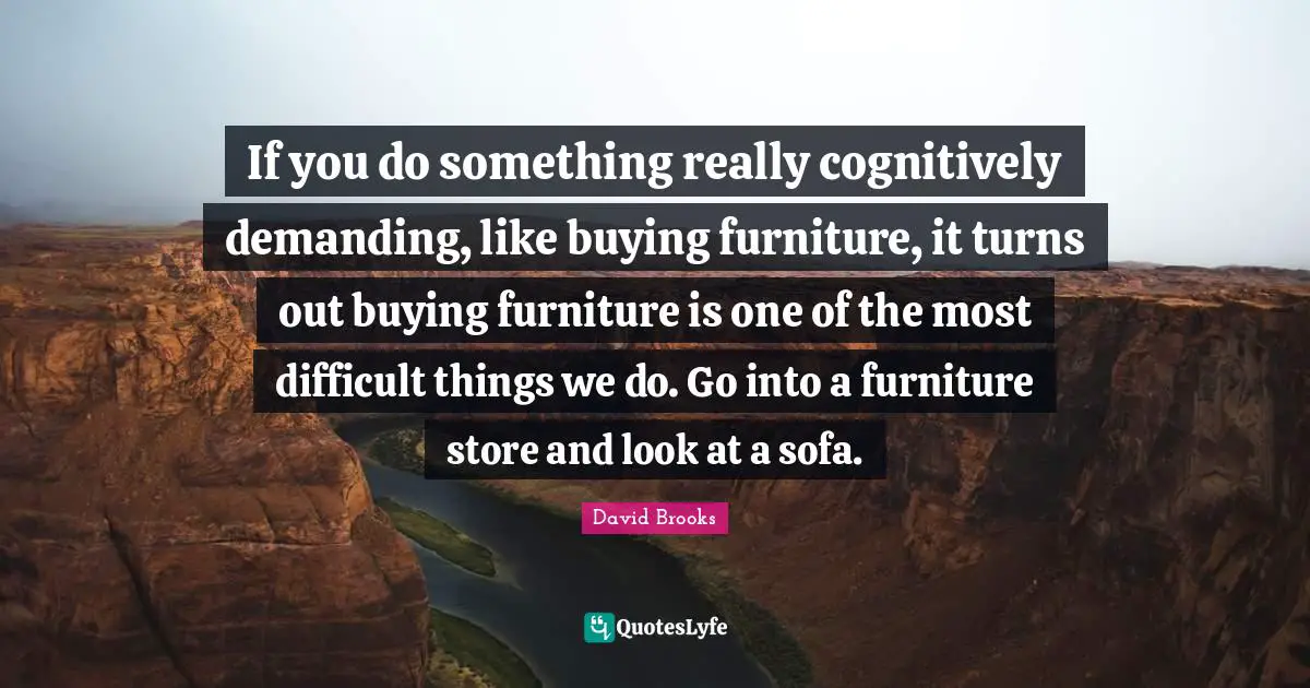 If you do something really cognitively demanding, like buying furniture, it turns out buying furniture is one of the most difficult things we do. Go into a furniture store and look at a sofa.
