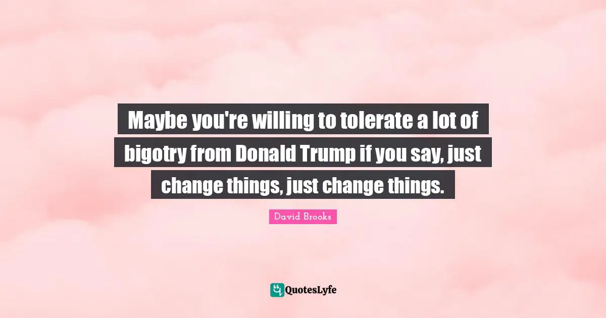 Maybe you're willing to tolerate a lot of bigotry from Donald Trump if you say, just change things, just change things.