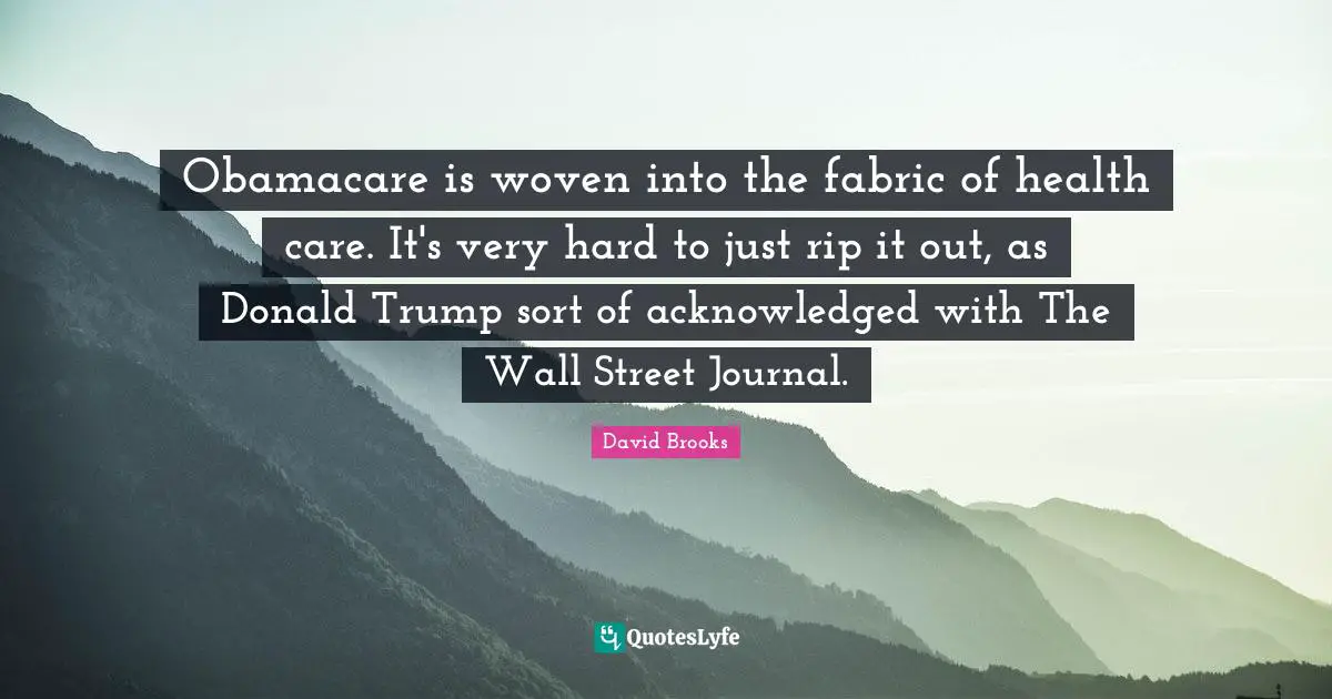 Obamacare is woven into the fabric of health care. It's very hard to just rip it out, as Donald Trump sort of acknowledged with The Wall Street Journal.