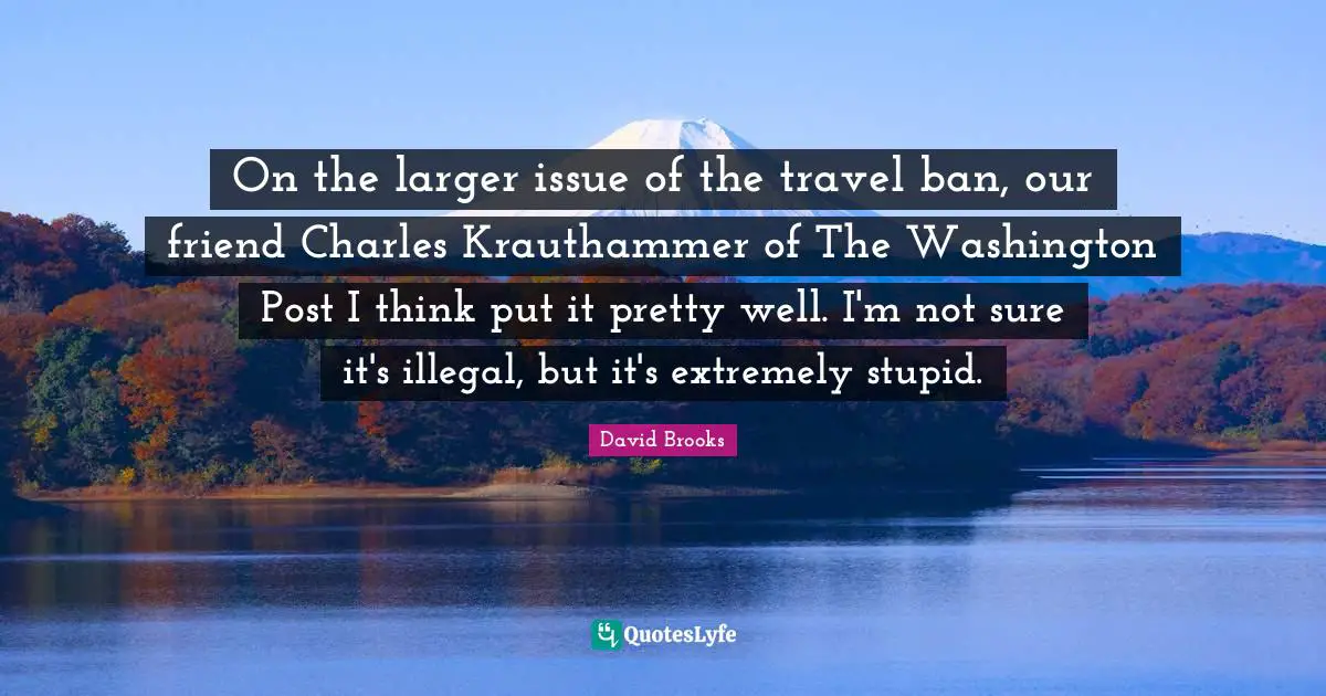 On the larger issue of the travel ban, our friend Charles Krauthammer of The Washington Post I think put it pretty well. I'm not sure it's illegal, but it's extremely stupid.