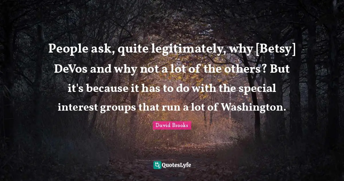 People ask, quite legitimately, why [Betsy] DeVos and why not a lot of the others? But it's because it has to do with the special interest groups that run a lot of Washington.