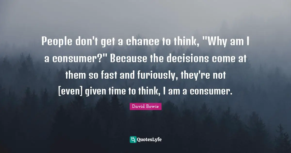People don't get a chance to think, "Why am I a consumer?" Because the decisions come at them so fast and furiously, they're not [even] given time to think, I am a consumer.