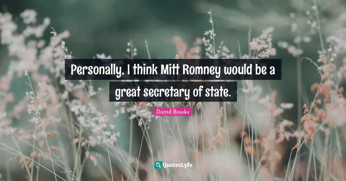 Personally, I think Mitt Romney would be a great secretary of state.