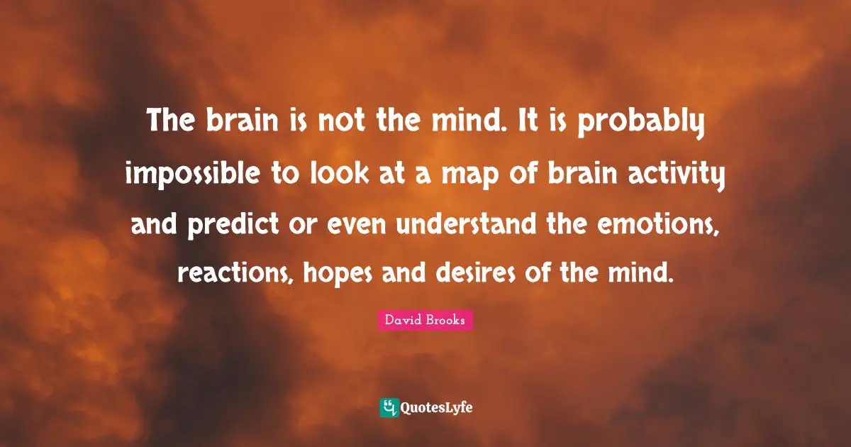 The brain is not the mind. It is probably impossible to look at a map of brain activity and predict or even understand the emotions, reactions, hopes and desires of the mind.