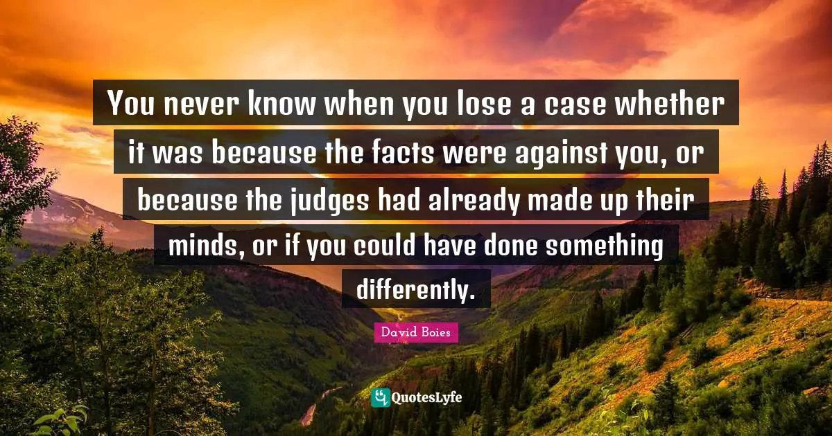 You never know when you lose a case whether it was because the facts were against you, or because the judges had already made up their minds, or if you could have done something differently.