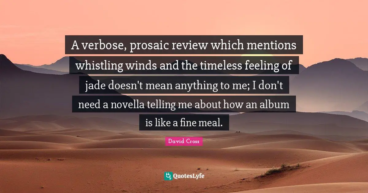 A verbose, prosaic review which mentions whistling winds and the timeless feeling of jade doesn't mean anything to me; I don't need a novella telling me about how an album is like a fine meal.