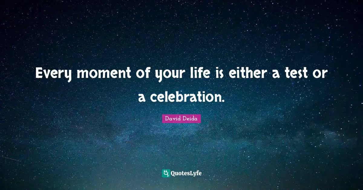 David Deida Quotes: "Every moment of your life is either a test or a celebration."