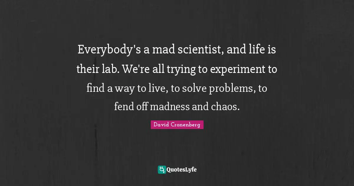 Math Quotes: "Everybody's a mad scientist, and life is their lab. We're all trying to experiment to find a way to live, to solve problems, to fend off madness and chaos."