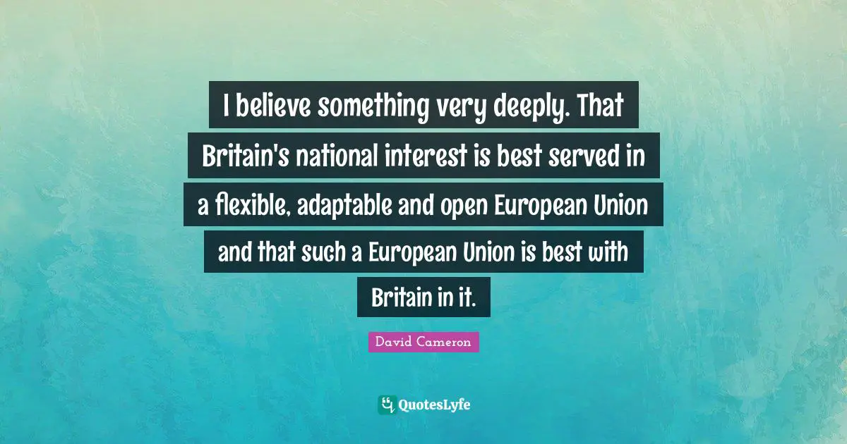 I believe something very deeply. That Britain's national interest is best served in a flexible, adaptable and open European Union and that such a European Union is best with Britain in it.