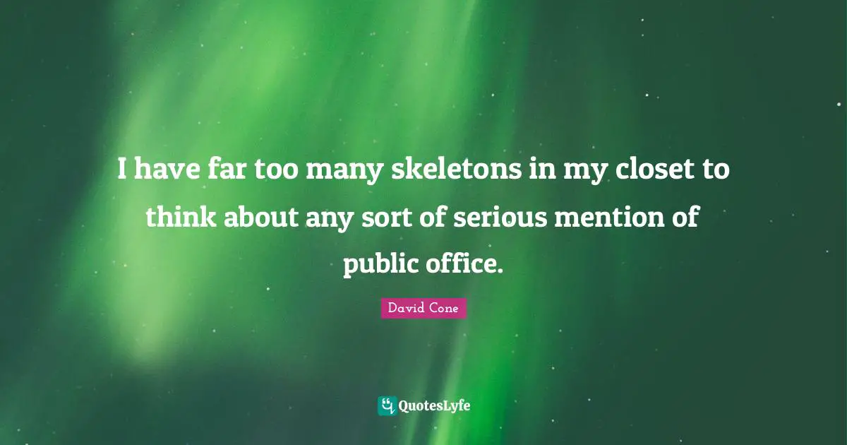 Skeletons Quotes: "I have far too many skeletons in my closet to think about any sort of serious mention of public office."
