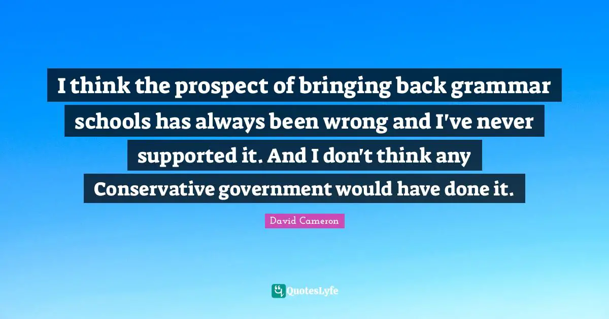 I think the prospect of bringing back grammar schools has always been wrong and I've never supported it. And I don't think any Conservative government would have done it.