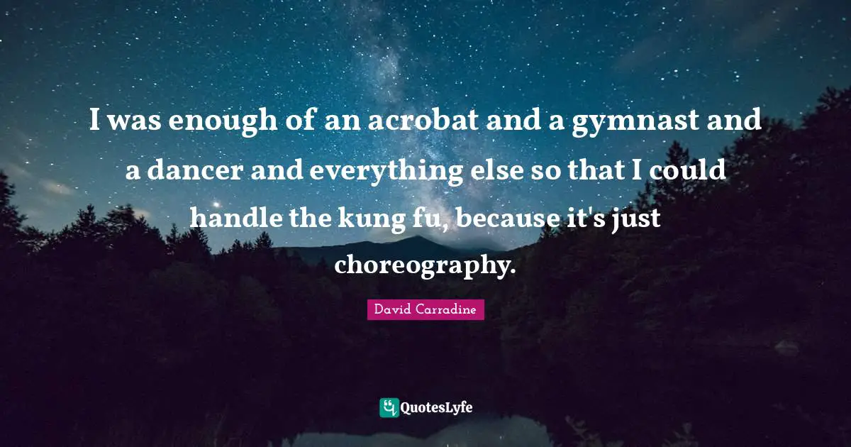 I was enough of an acrobat and a gymnast and a dancer and everything else so that I could handle the kung fu, because it's just choreography.