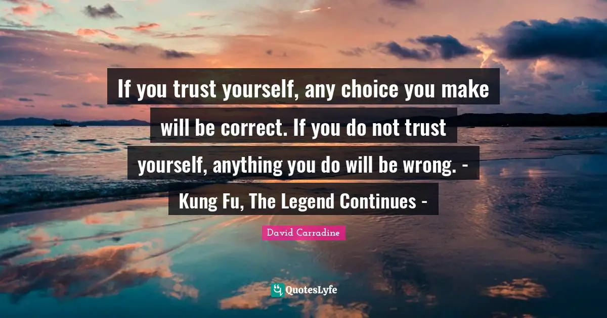 If you trust yourself, any choice you make will be correct. If you do not trust yourself, anything you do will be wrong. - Kung Fu, The Legend Continues -