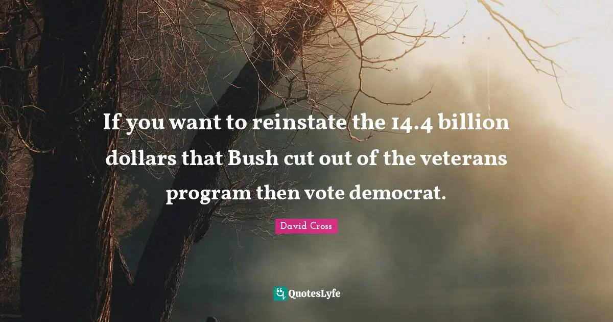 If you want to reinstate the 14.4 billion dollars that Bush cut out of the veterans program then vote democrat.