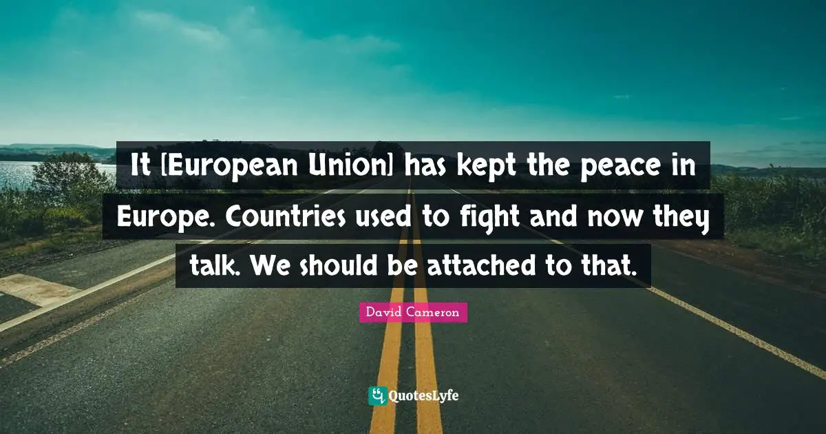 European Union Quotes: "It [European Union] has kept the peace in Europe. Countries used to fight and now they talk. We should be attached to that."