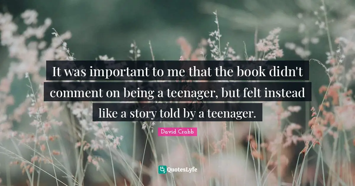 It was important to me that the book didn't comment on being a teenager, but felt instead like a story told by a teenager.