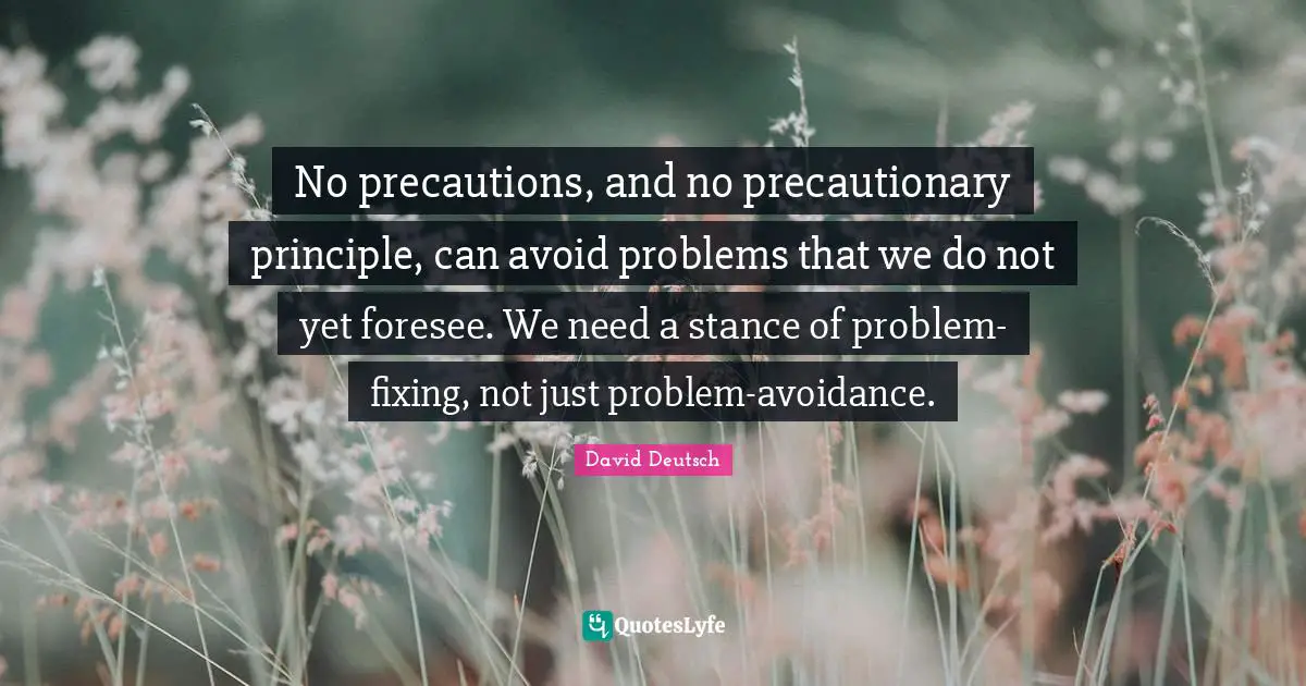 No precautions, and no precautionary principle, can avoid problems that we do not yet foresee. We need a stance of problem-fixing, not just problem-avoidance.